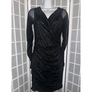 New Lavish Ivy Black & Silver Dress Size Medium Long Sleeve
